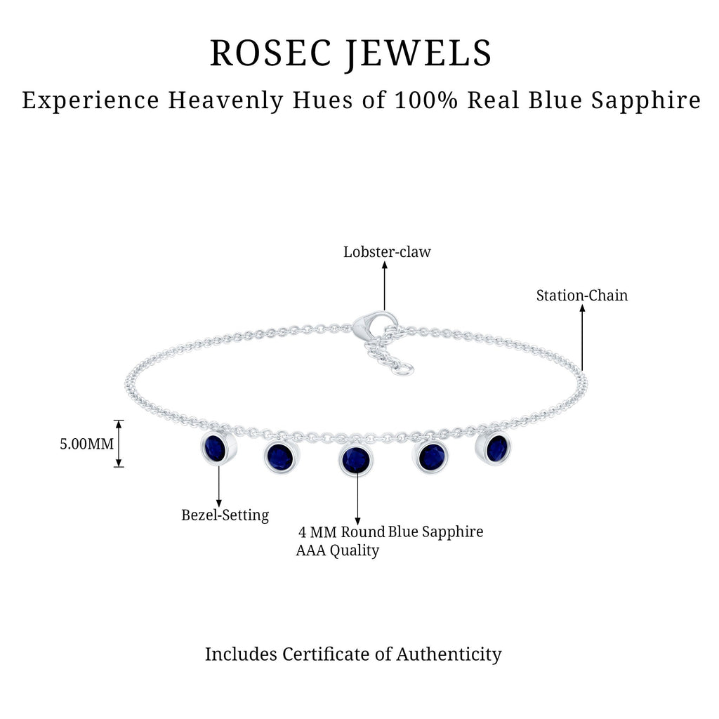 2 Carat Bezel Set Blue Sapphire Charm Bracelet