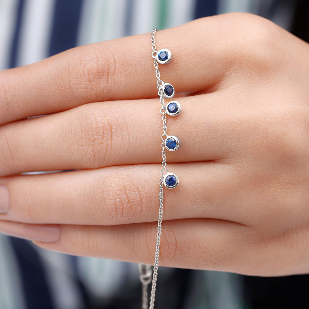 2 Carat Bezel Set Blue Sapphire Charm Bracelet