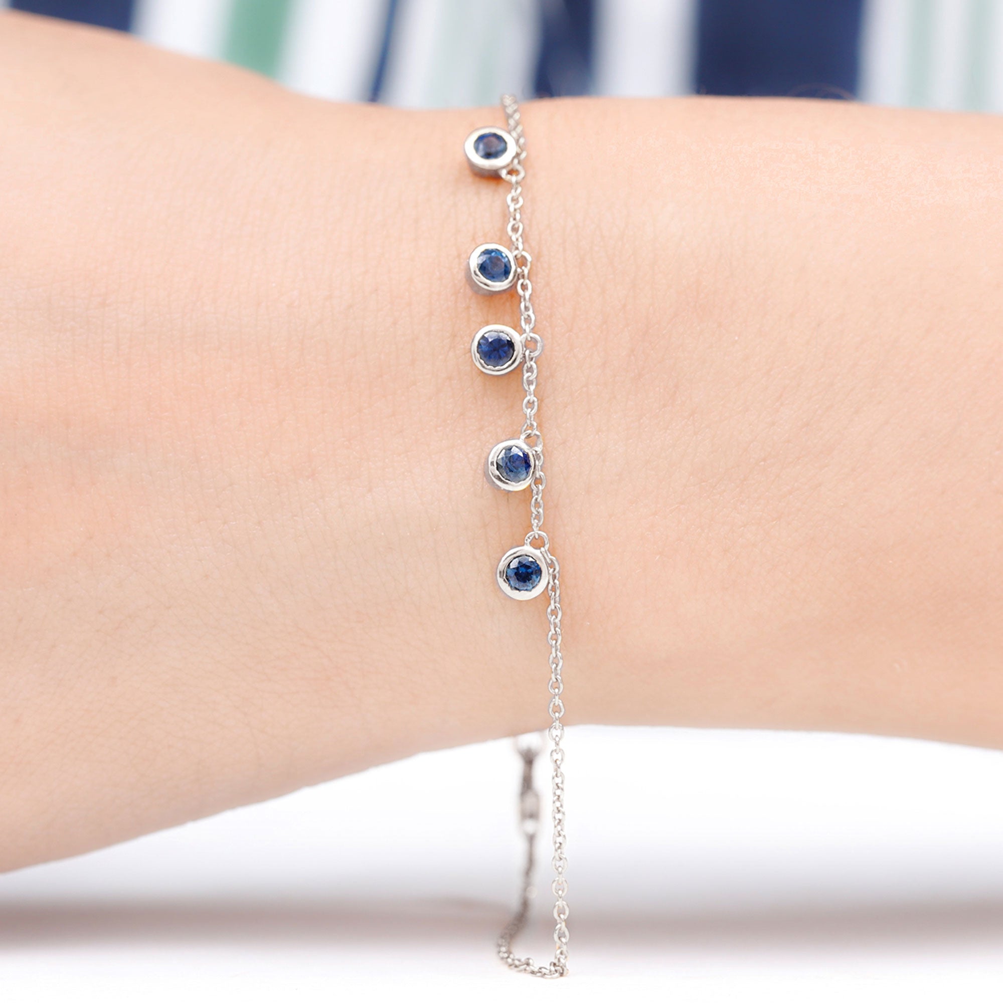 2 Carat Bezel Set Blue Sapphire Charm Bracelet
