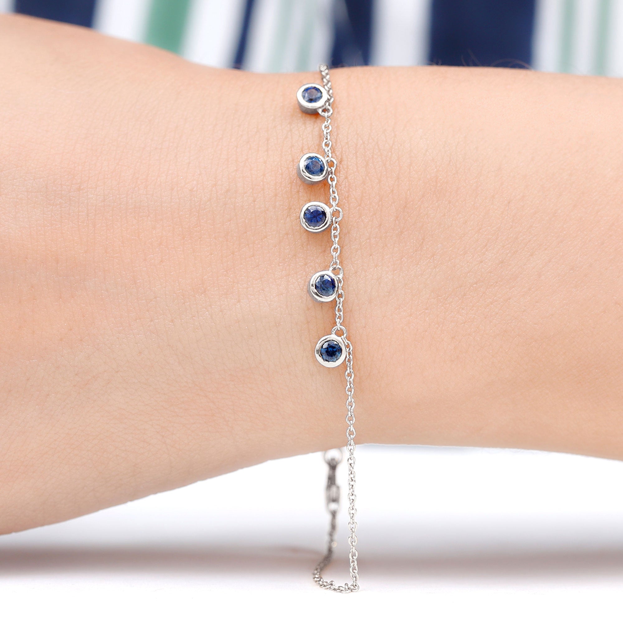 2 Carat Bezel Set Blue Sapphire Charm Bracelet