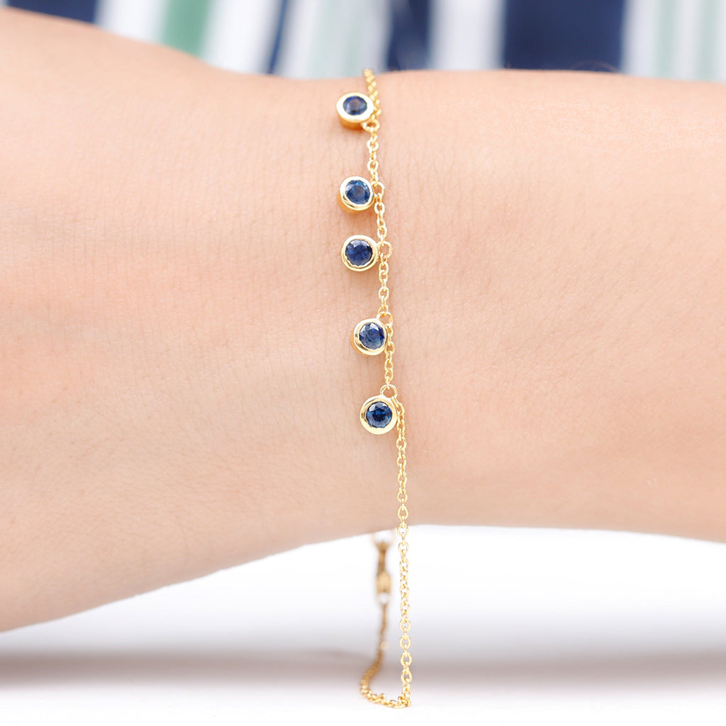 2 Carat Bezel Set Blue Sapphire Charm Bracelet