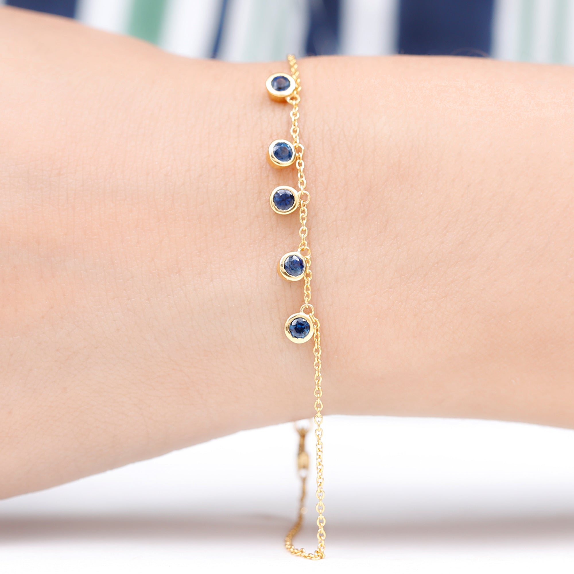 2 Carat Bezel Set Blue Sapphire Charm Bracelet