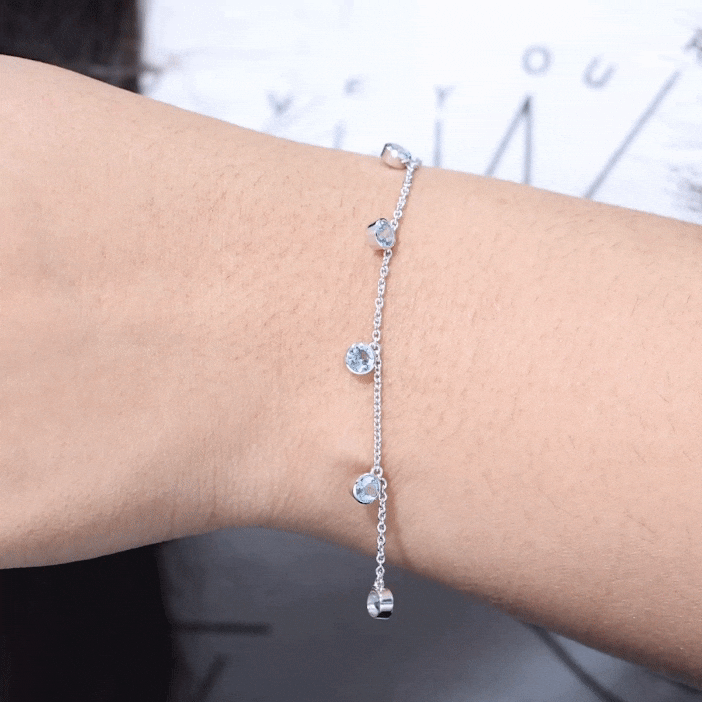 Bezel Set Aquamarine 5 Stone Chain Bracelet