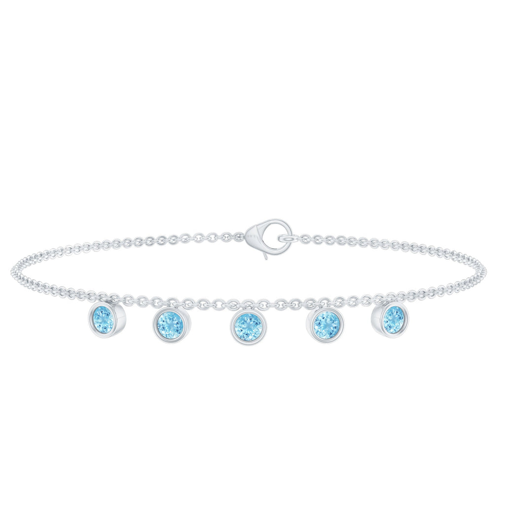 Bezel Set Aquamarine 5 Stone Chain Bracelet