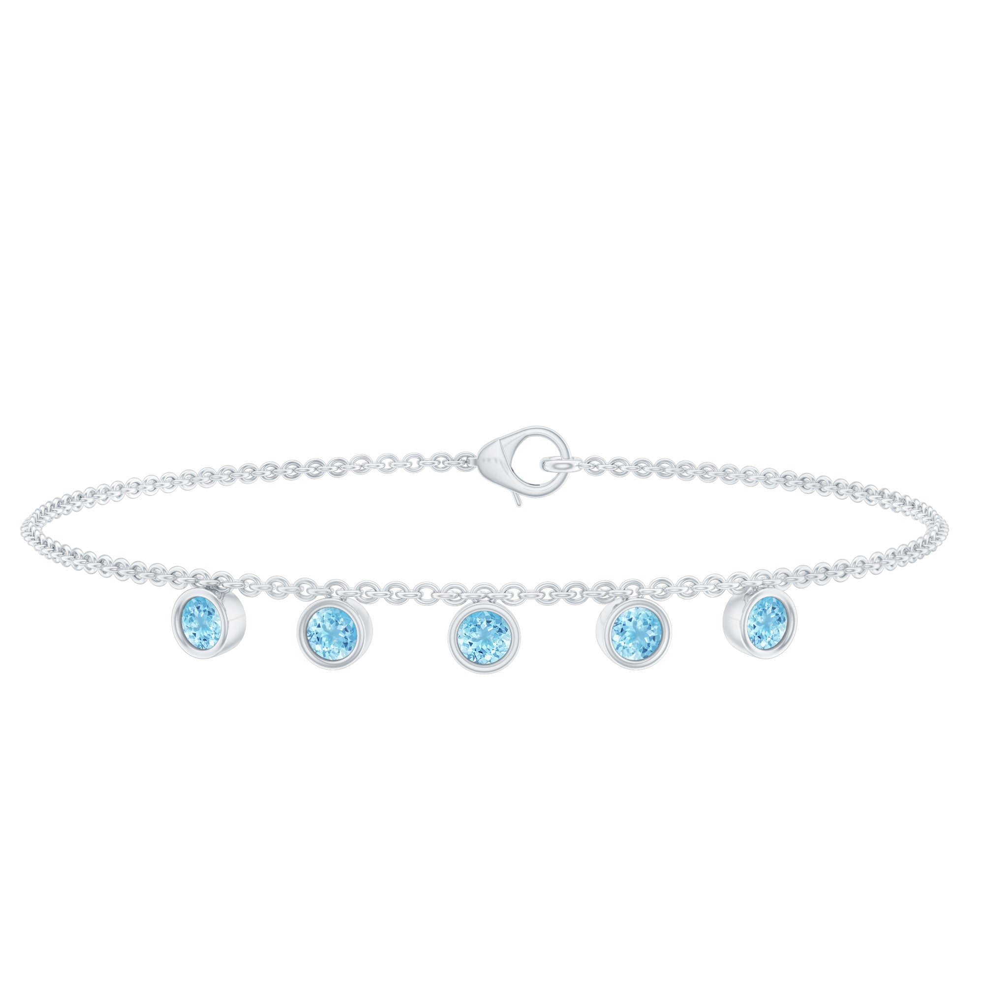 Bezel Set Aquamarine 5 Stone Chain Bracelet
