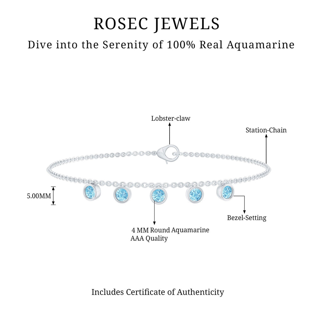 Bezel Set Aquamarine 5 Stone Chain Bracelet