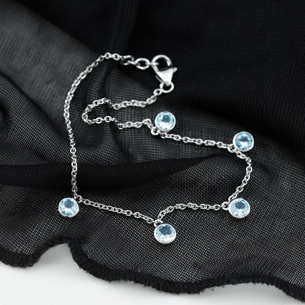 Bezel Set Aquamarine 5 Stone Chain Bracelet