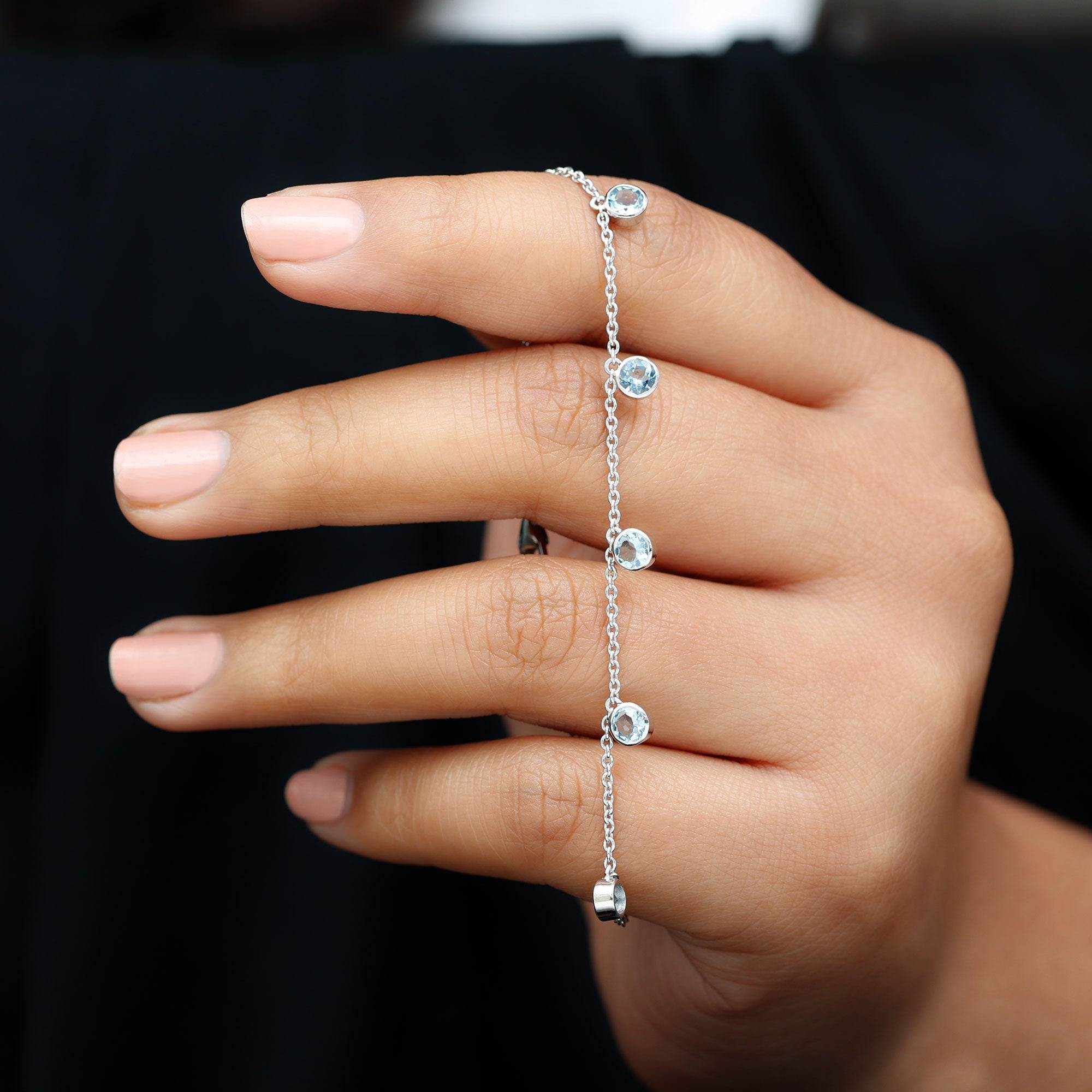 Bezel Set Aquamarine 5 Stone Chain Bracelet