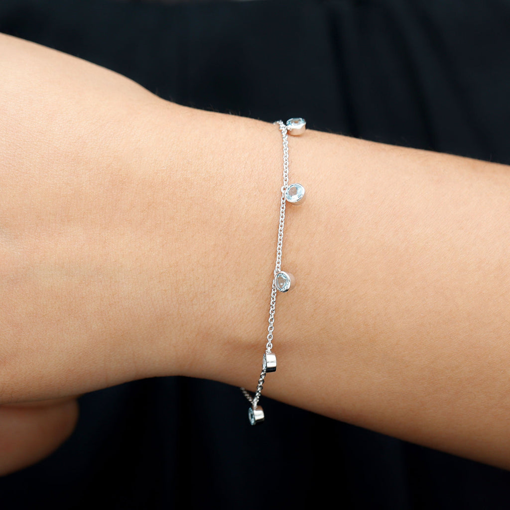 Bezel Set Aquamarine 5 Stone Chain Bracelet