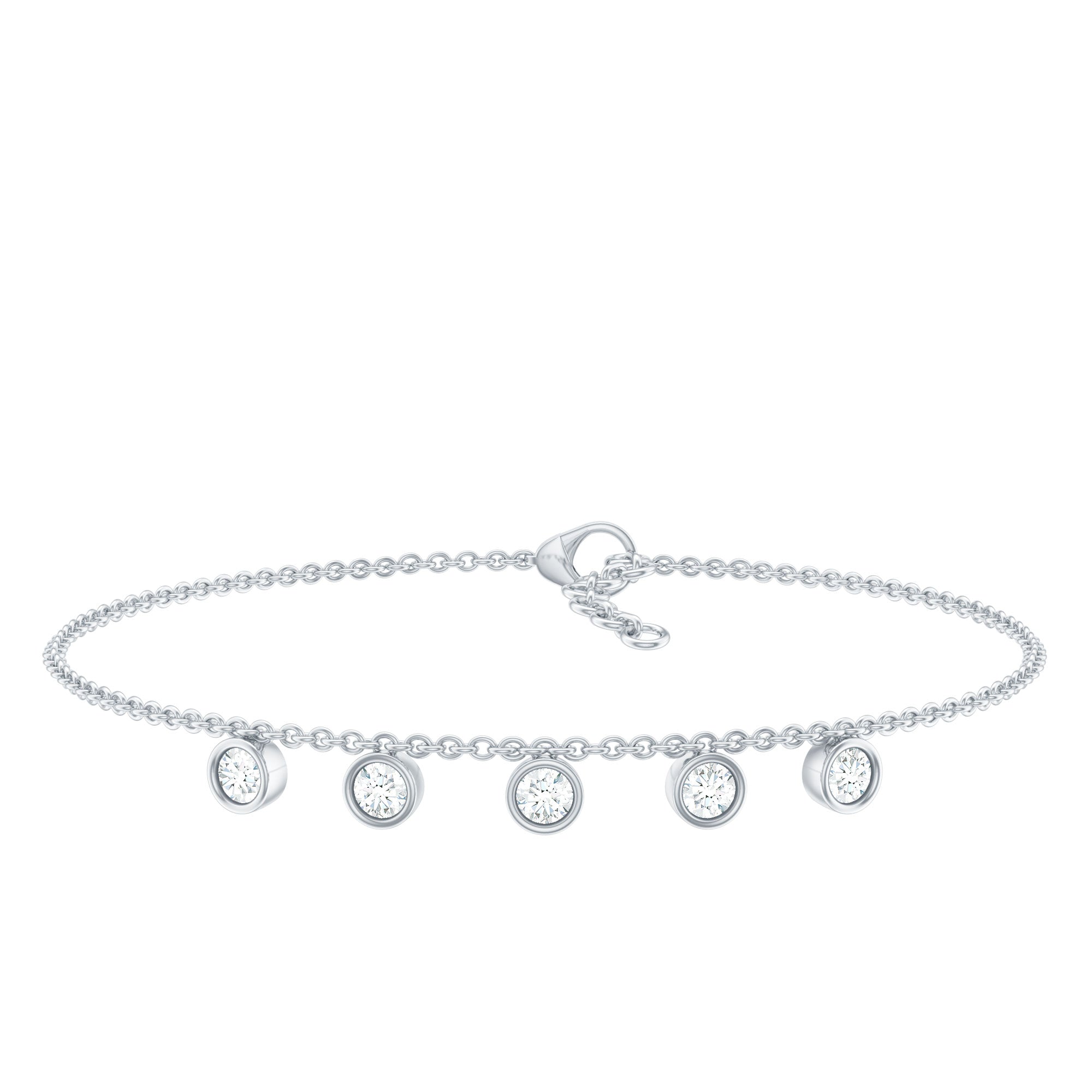 Certified Moissanite Five Stone Chain Charm Bracelet
