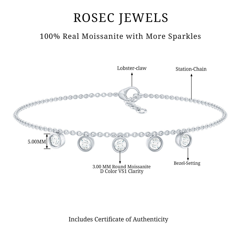 Certified Moissanite Five Stone Chain Charm Bracelet