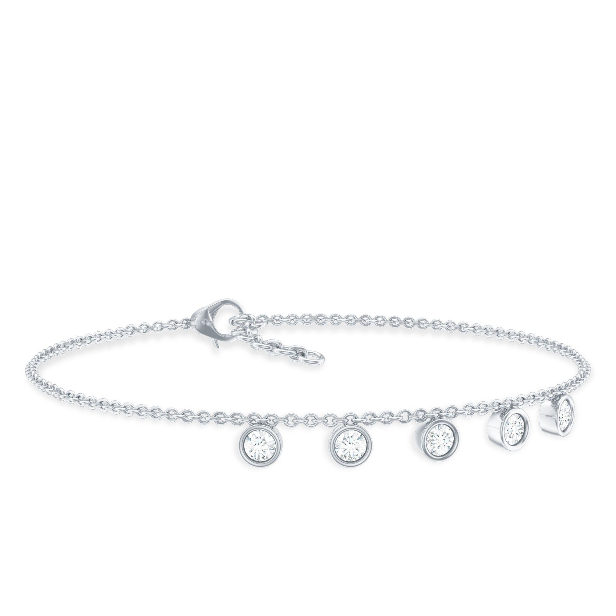 Certified Moissanite Five Stone Chain Charm Bracelet