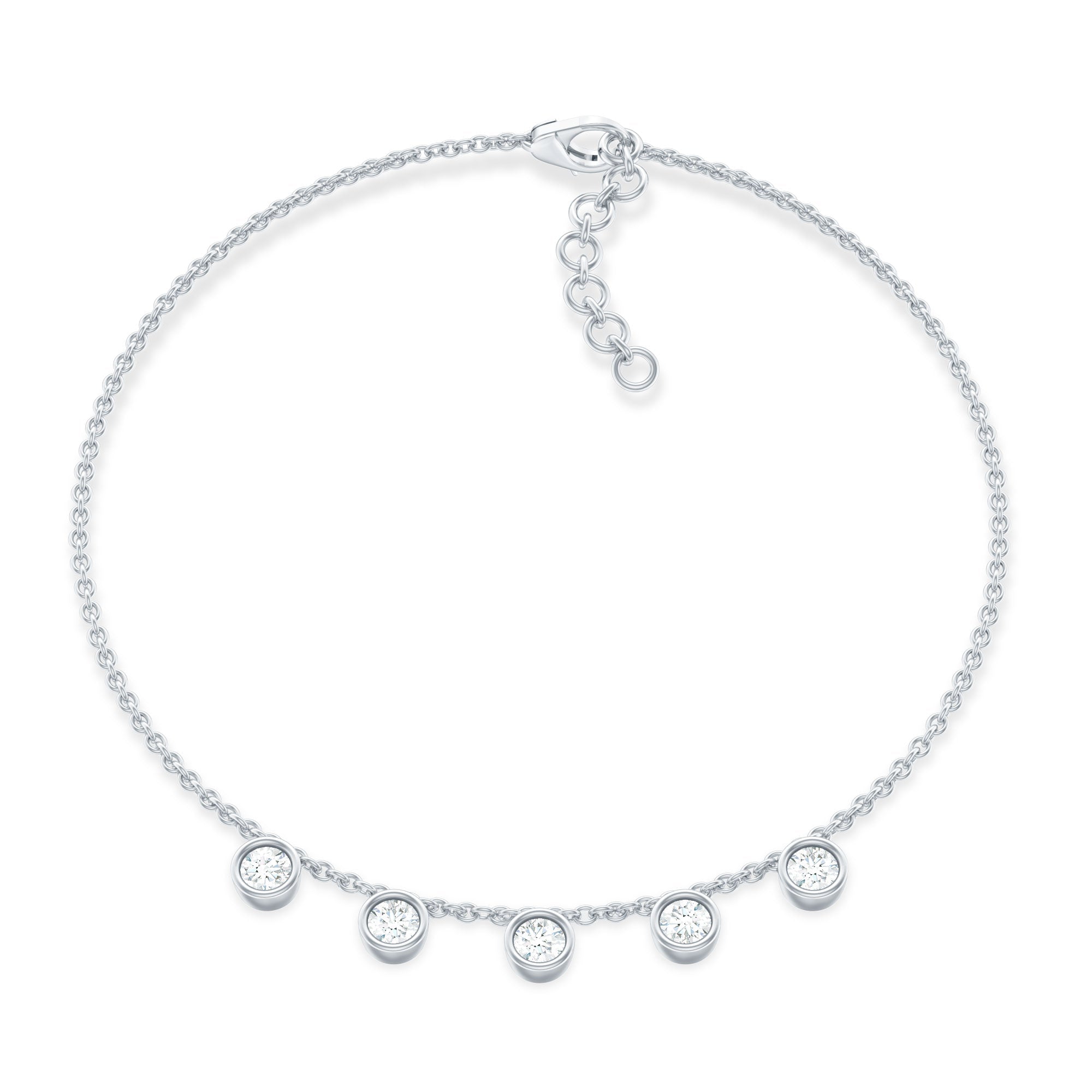 Certified Moissanite Five Stone Chain Charm Bracelet