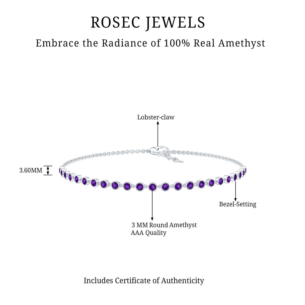 Minimalist Bezel Set Amethyst Chain Bracelet