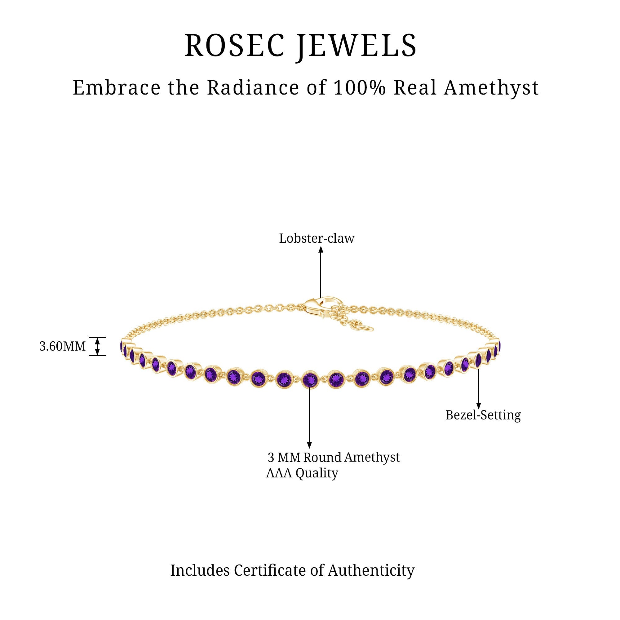 Minimalist Bezel Set Amethyst Chain Bracelet