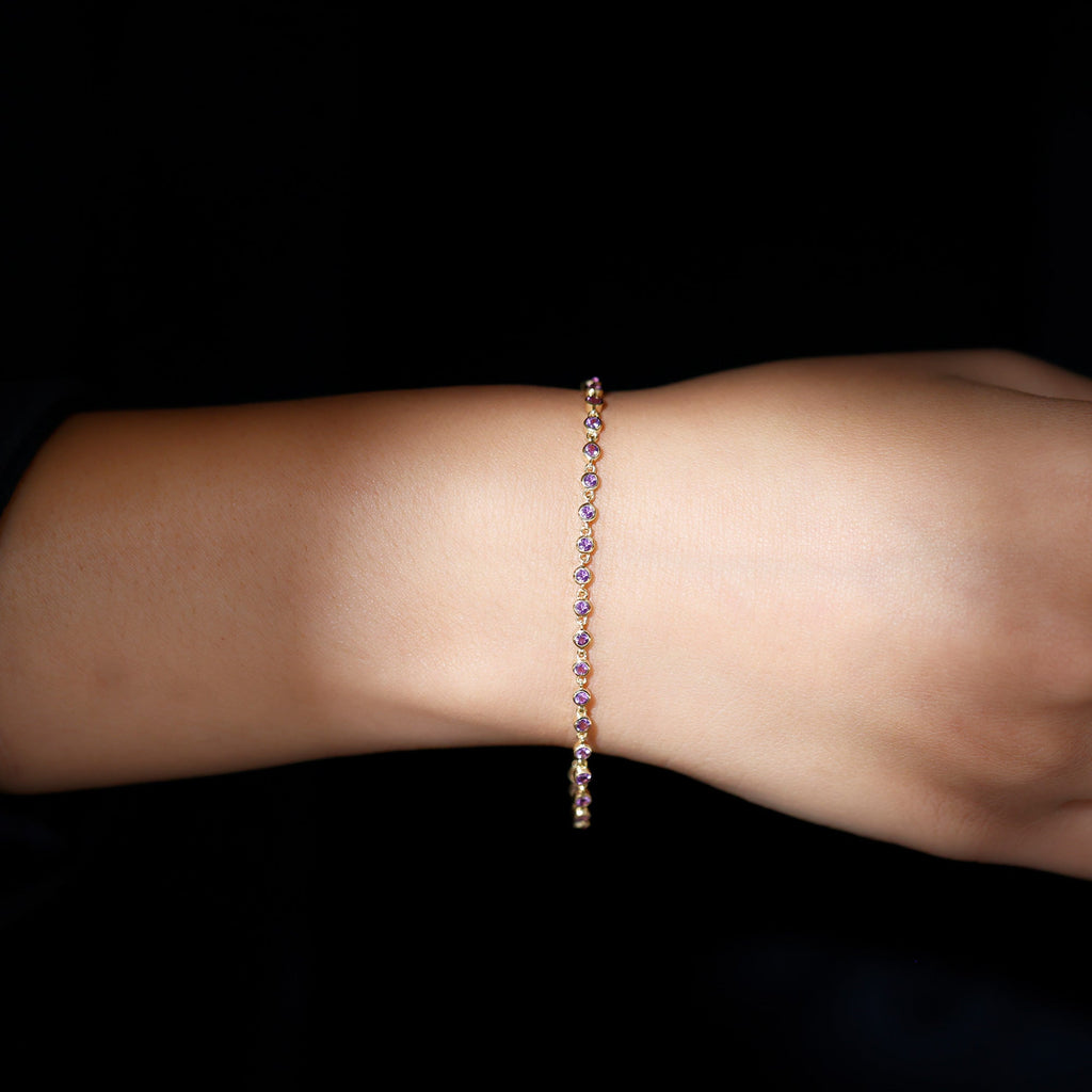 Minimalist Bezel Set Amethyst Chain Bracelet