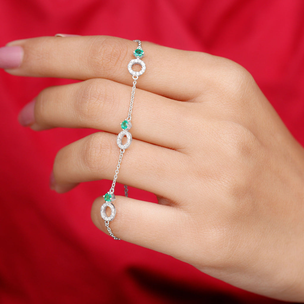 Genuine Emerald and Diamond Station Chain Bracelet
