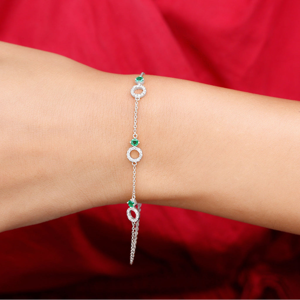 Genuine Emerald and Diamond Station Chain Bracelet