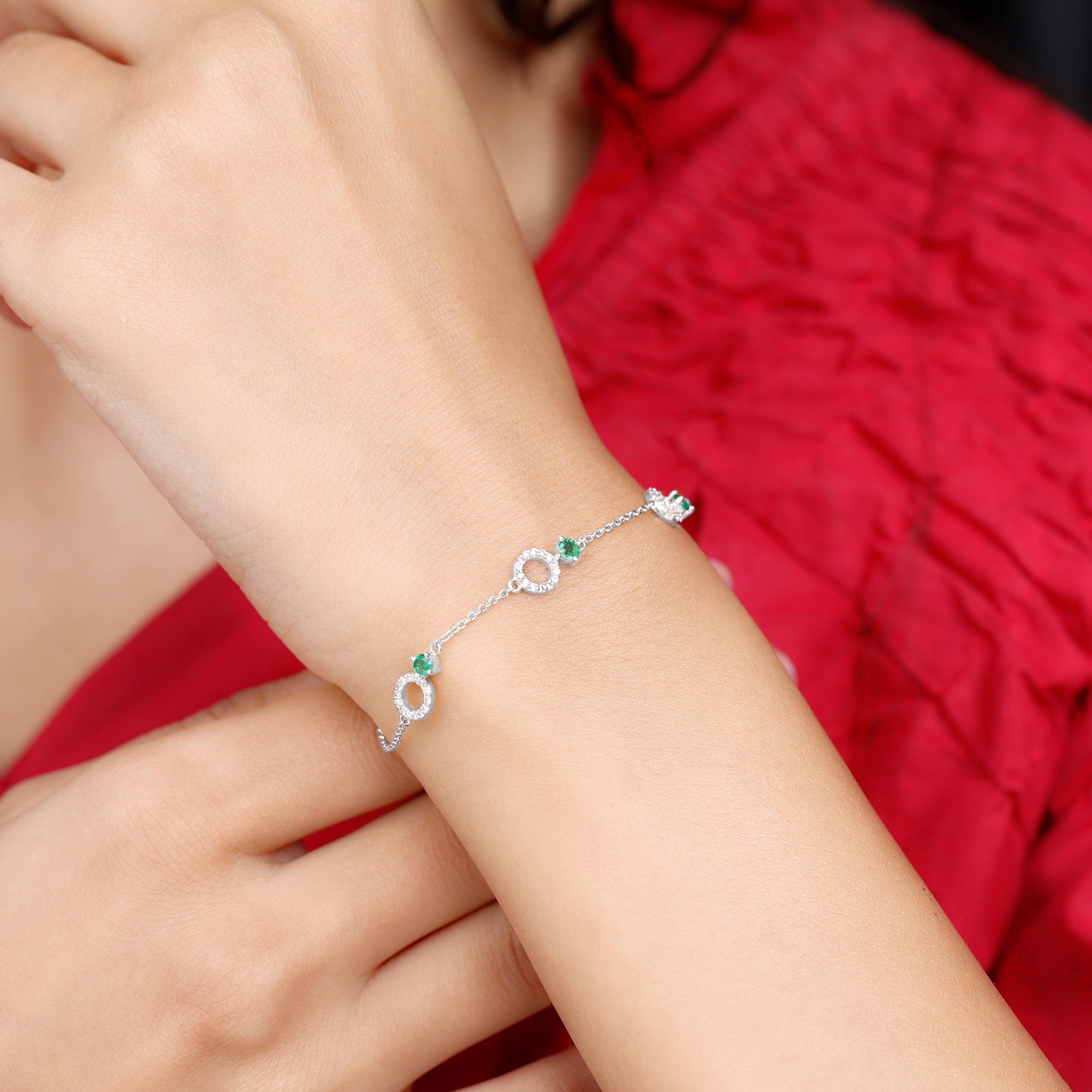Genuine Emerald and Diamond Station Chain Bracelet