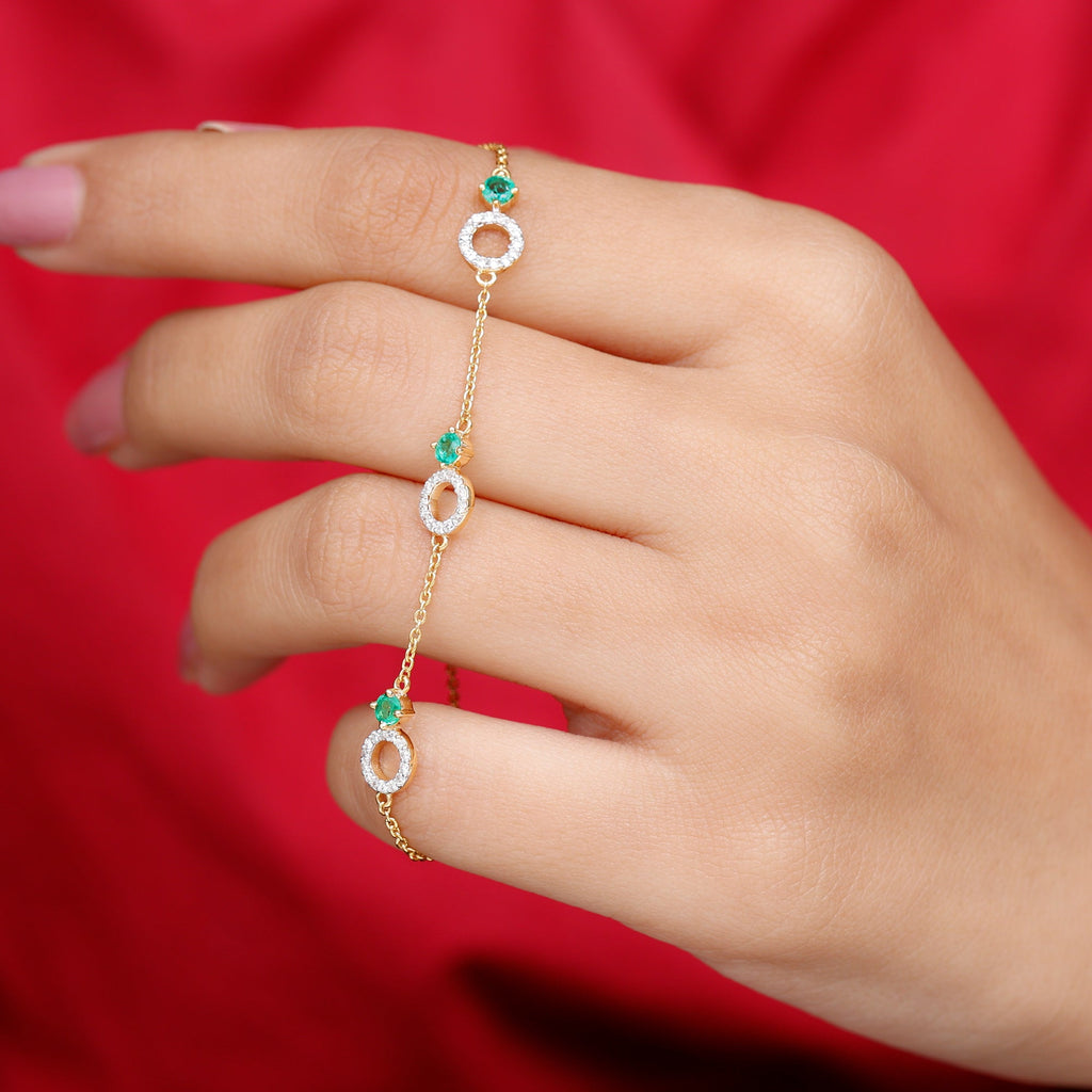 Genuine Emerald and Diamond Station Chain Bracelet