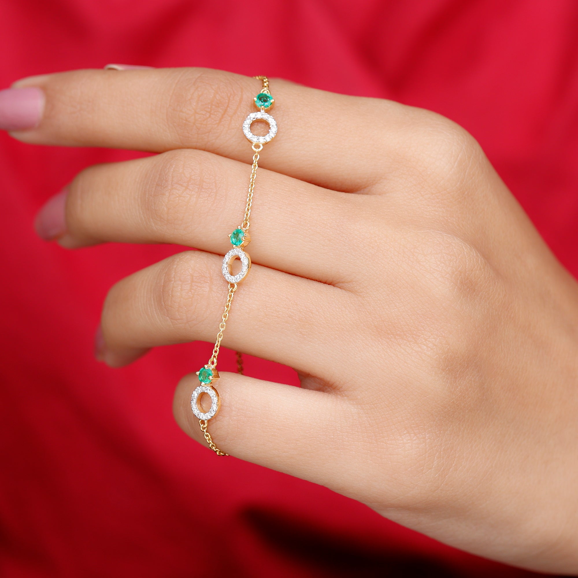 Genuine Emerald and Diamond Station Chain Bracelet
