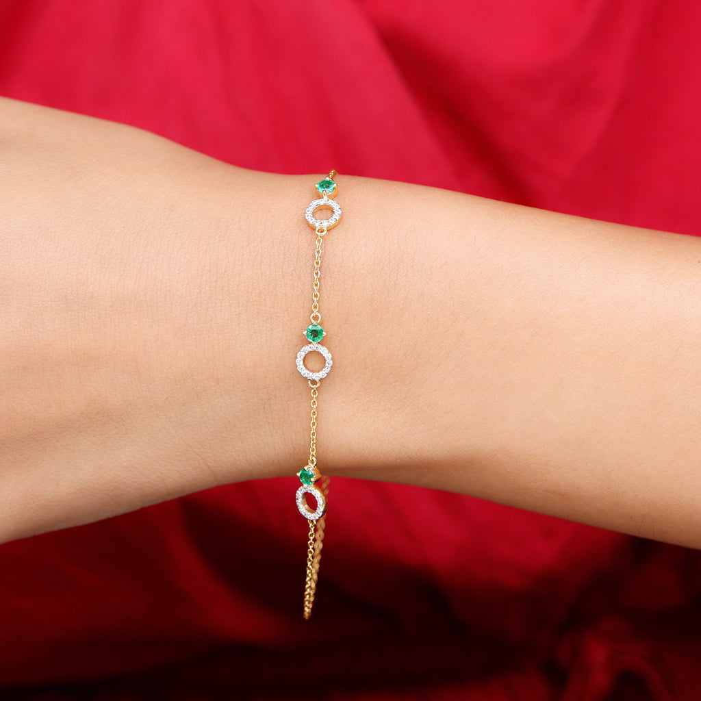 Genuine Emerald and Diamond Station Chain Bracelet