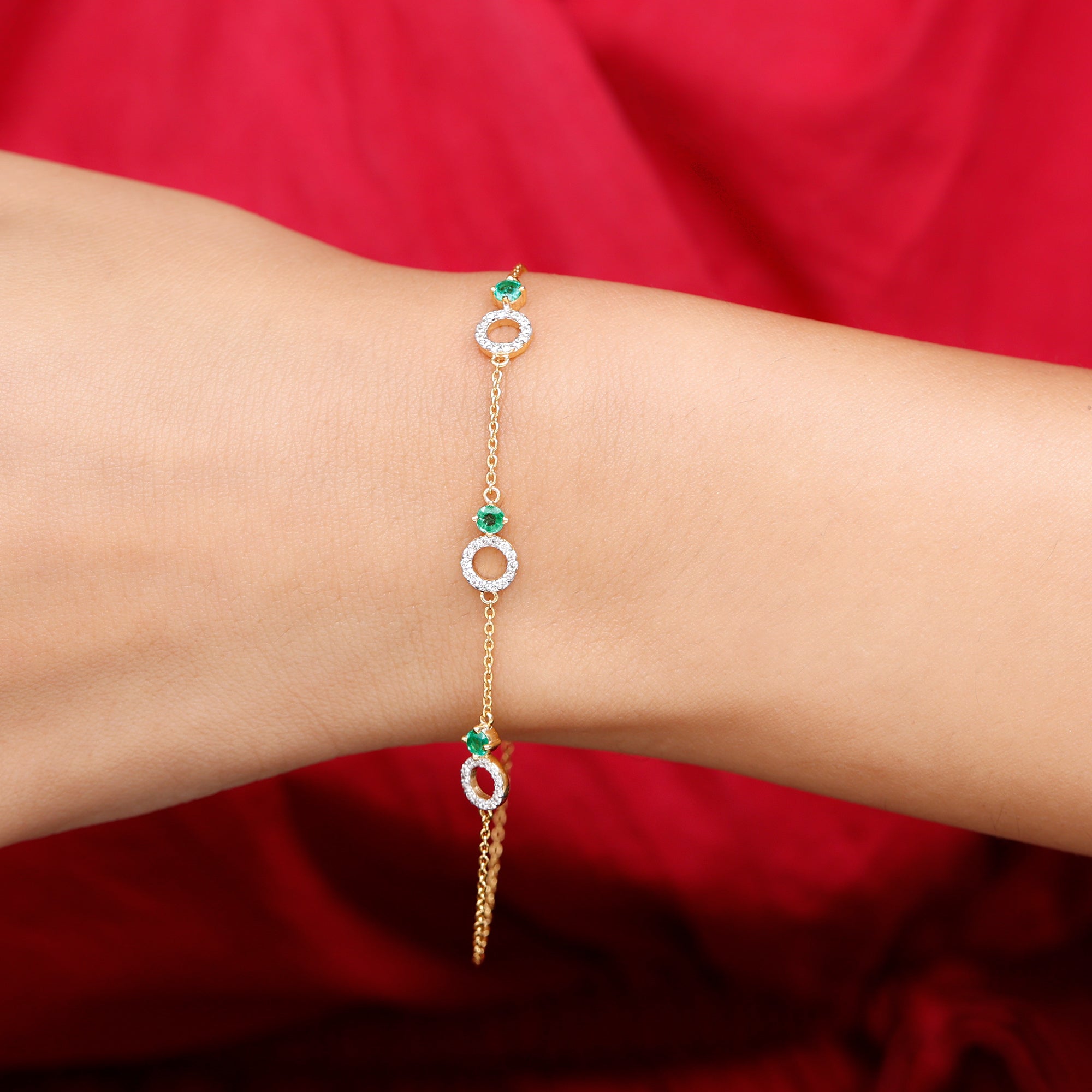 Genuine Emerald and Diamond Station Chain Bracelet
