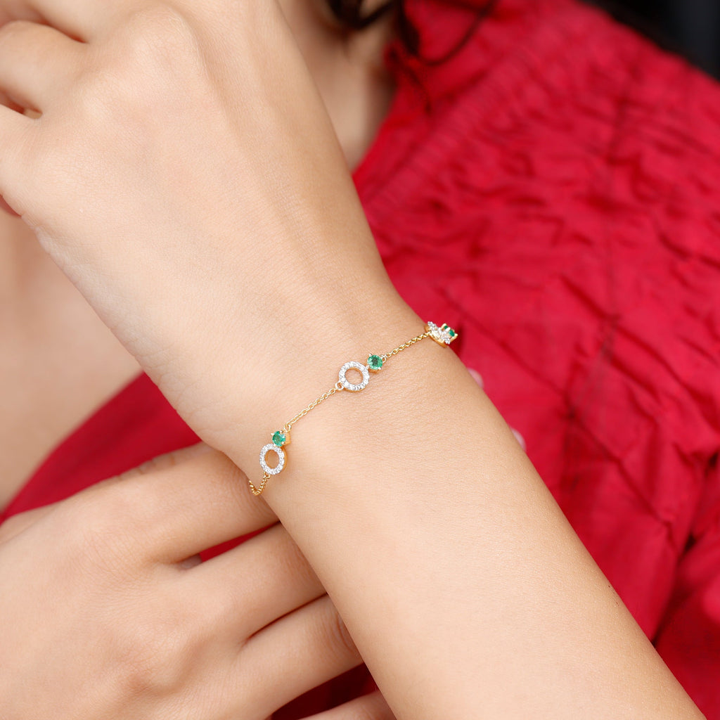 Genuine Emerald and Diamond Station Chain Bracelet