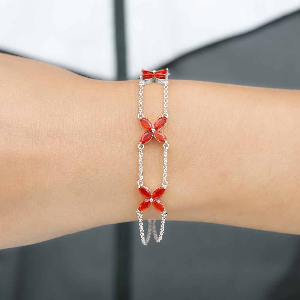 Marquise Cut Fire Opal Flower Chain Bracelet