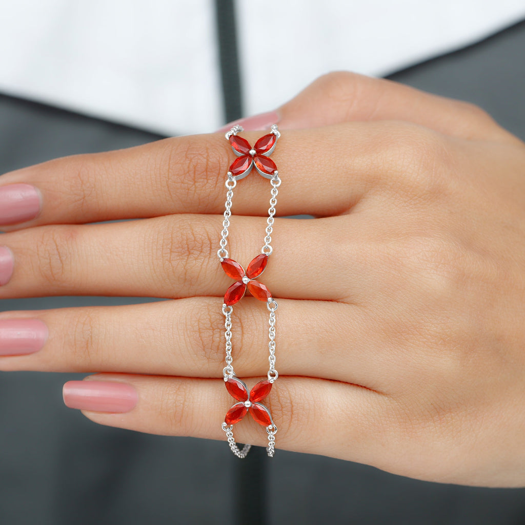 Marquise Cut Fire Opal Flower Chain Bracelet