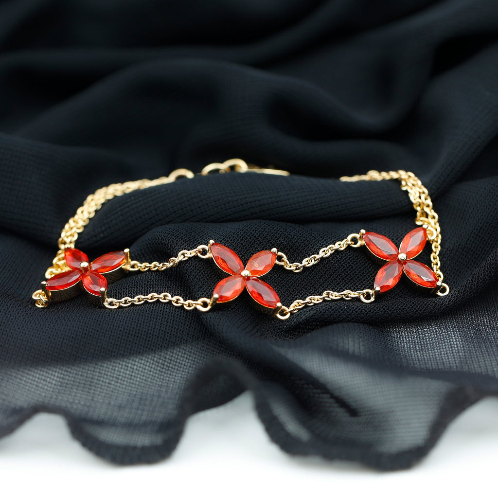 Marquise Cut Fire Opal Flower Chain Bracelet