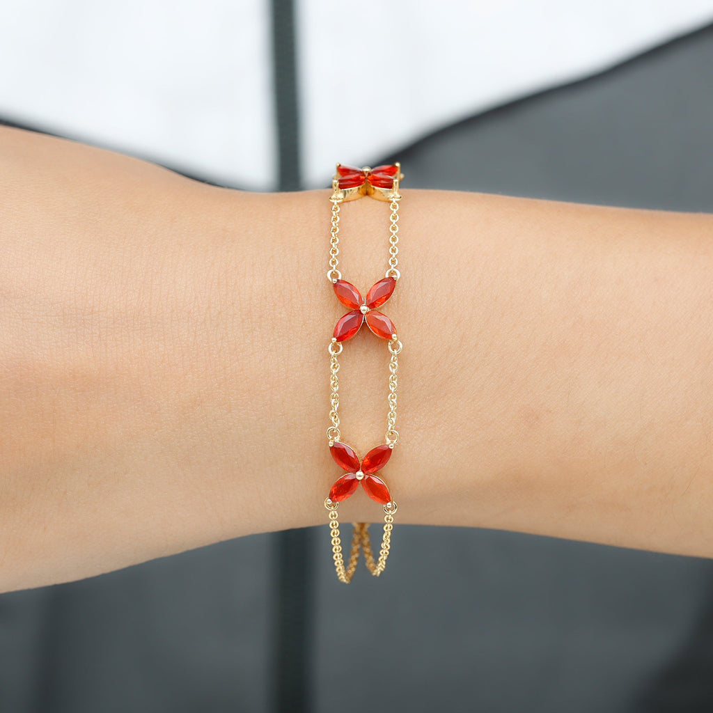 Marquise Cut Fire Opal Flower Chain Bracelet