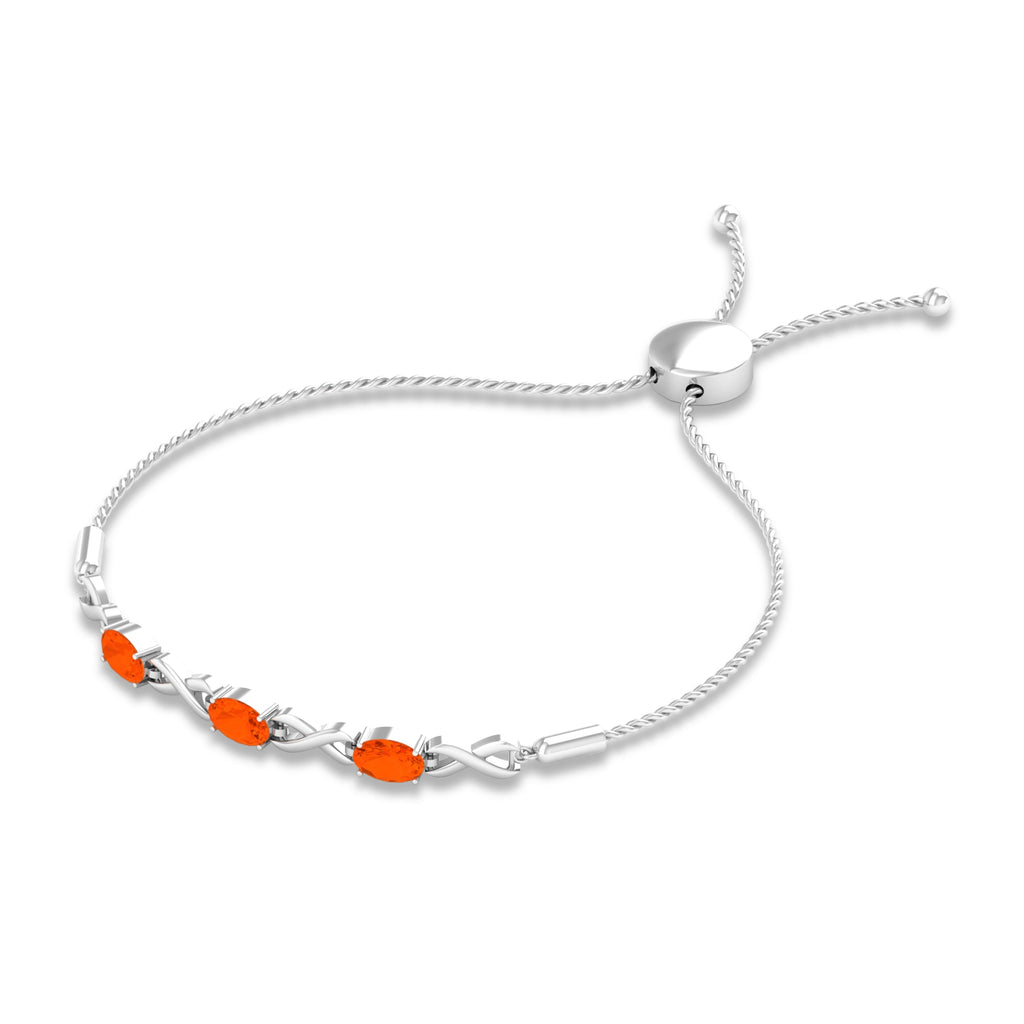 Natural 1.95 Carat Oval Fire Opal Infinity Bolo Bracelet for Women
