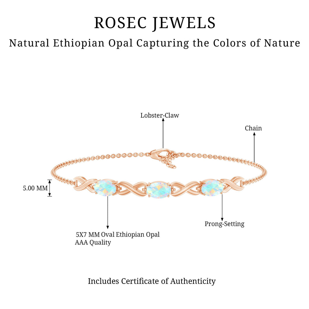 Infinity 3 Stone Chain Bracelet with Natural Ethiopian Opal