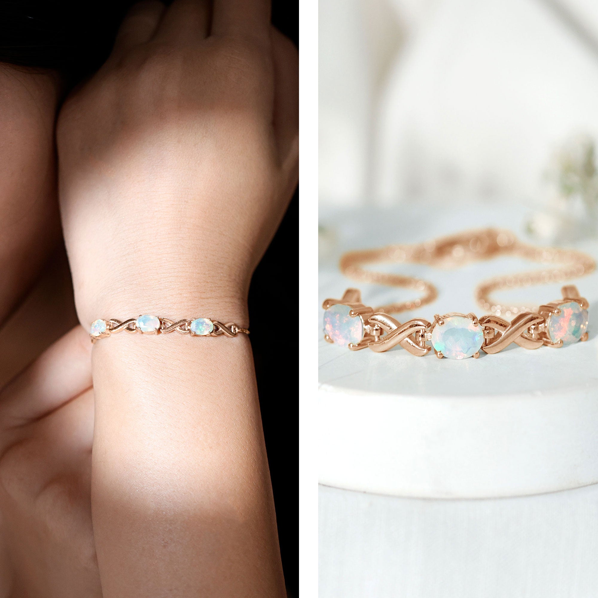 Infinity 3 Stone Chain Bracelet with Natural Ethiopian Opal