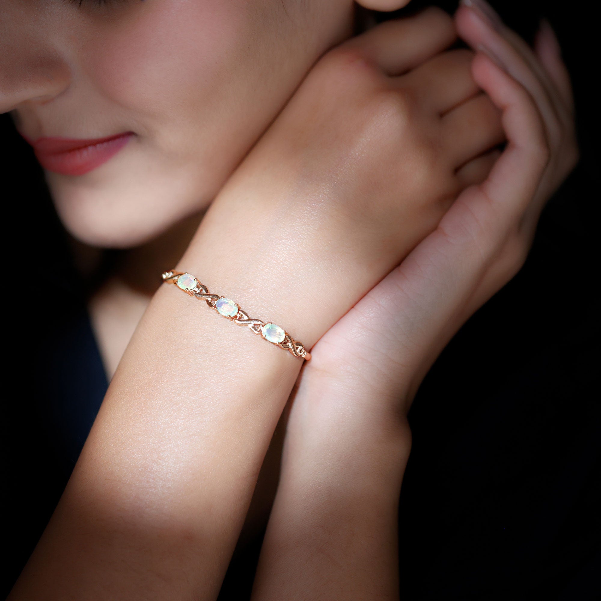 Infinity 3 Stone Chain Bracelet with Natural Ethiopian Opal