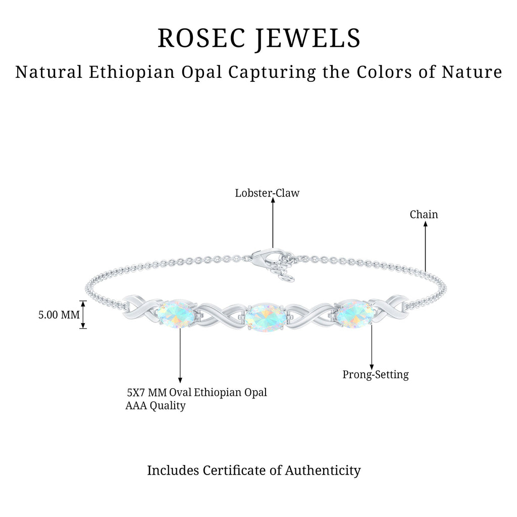 Infinity 3 Stone Chain Bracelet with Natural Ethiopian Opal