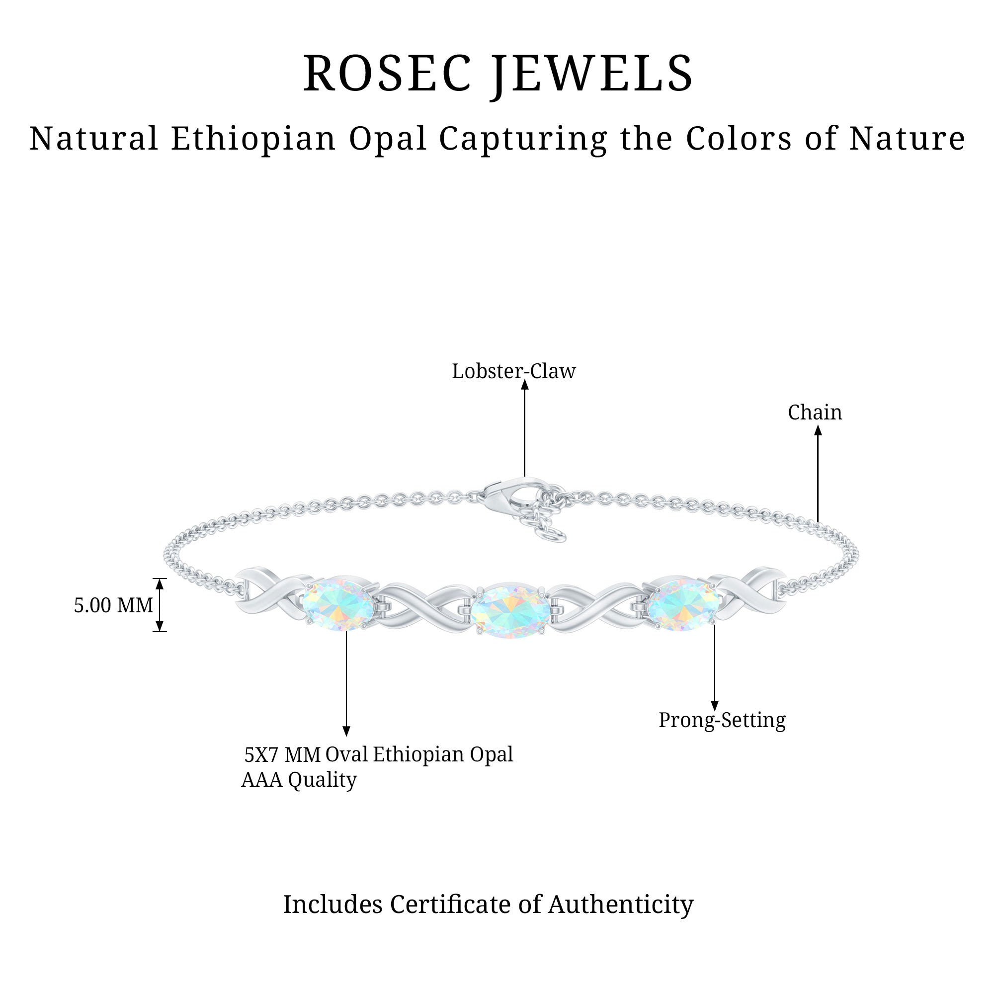 Infinity 3 Stone Chain Bracelet with Natural Ethiopian Opal