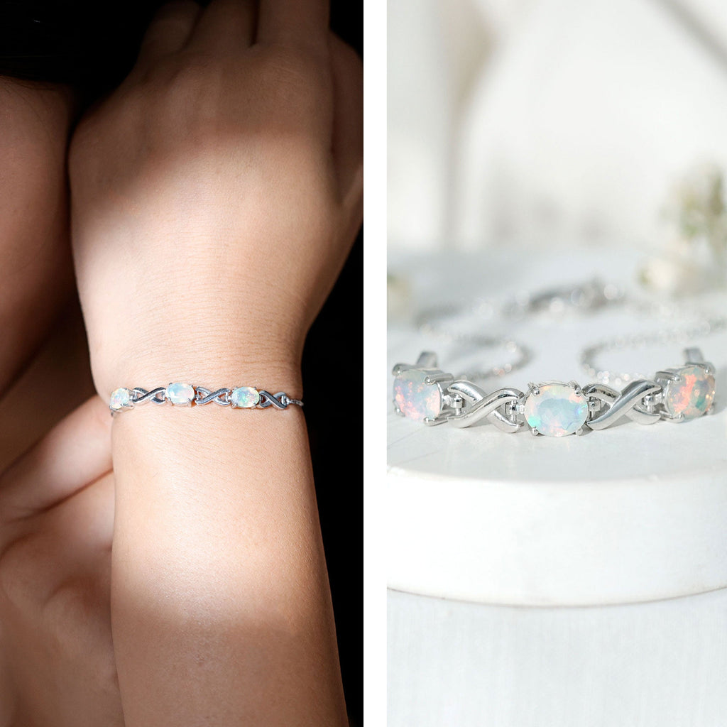 Infinity 3 Stone Chain Bracelet with Natural Ethiopian Opal