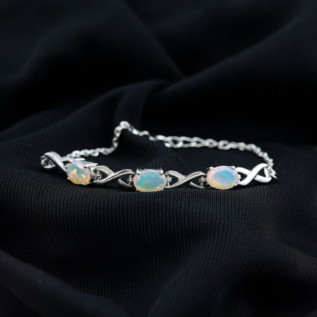 Infinity 3 Stone Chain Bracelet with Natural Ethiopian Opal