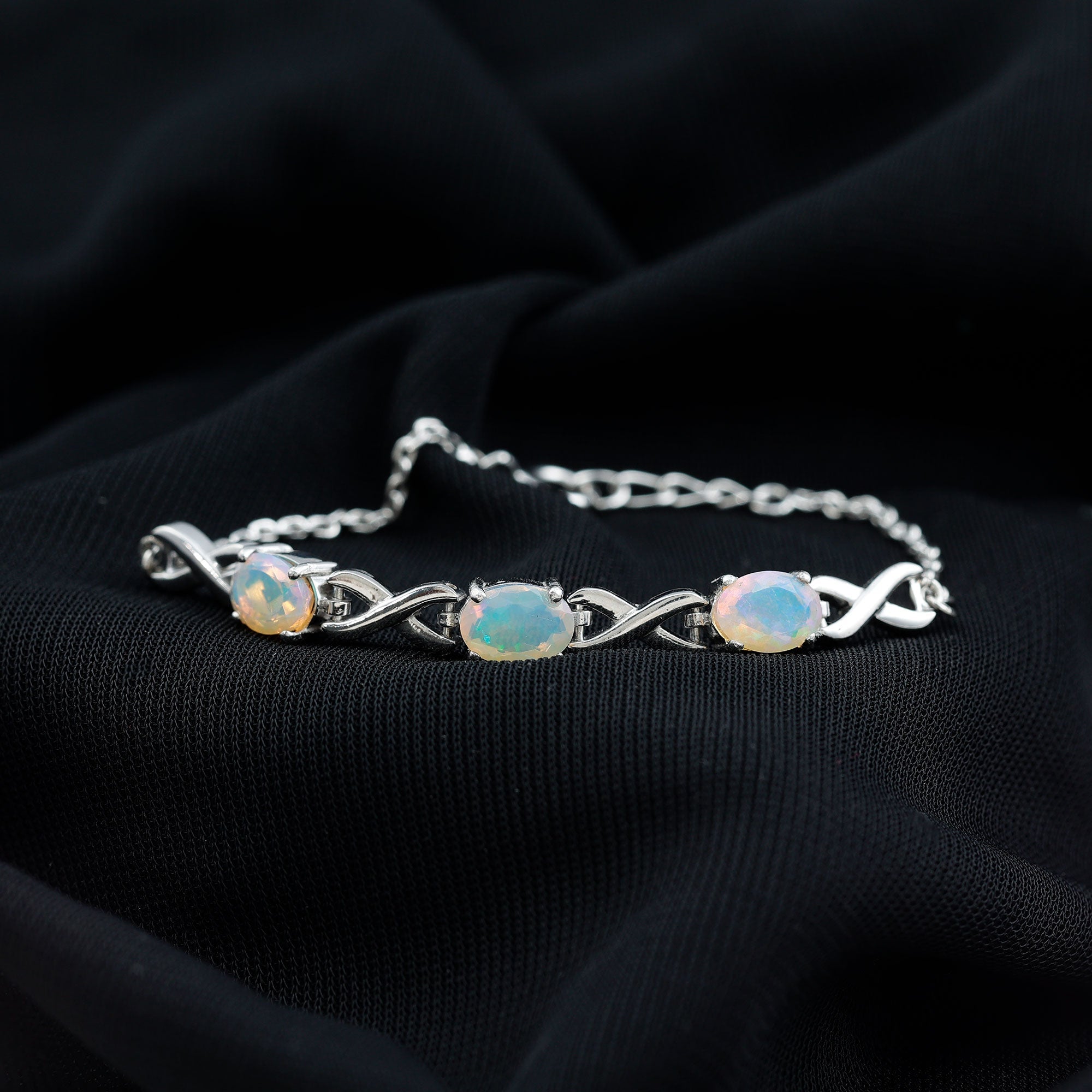Infinity 3 Stone Chain Bracelet with Natural Ethiopian Opal