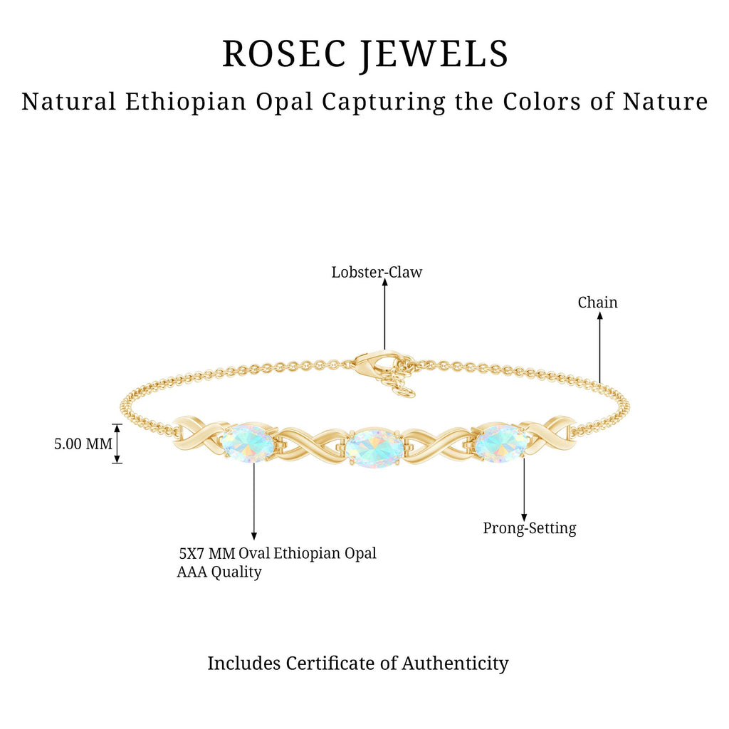 Infinity 3 Stone Chain Bracelet with Natural Ethiopian Opal