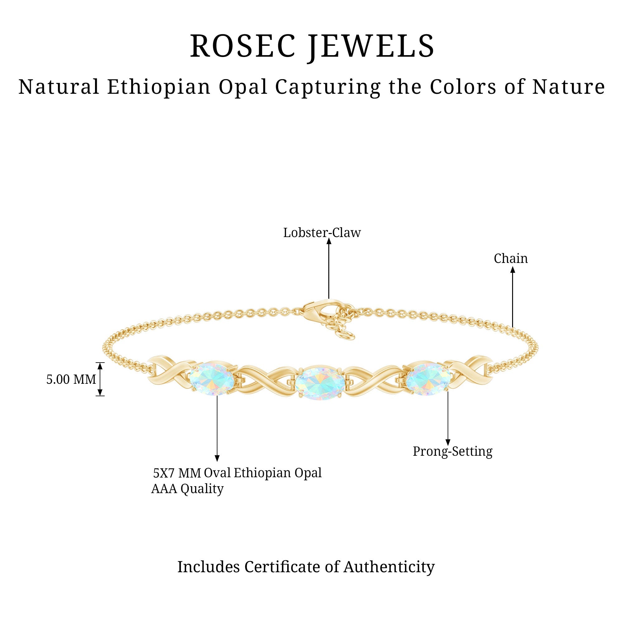 Infinity 3 Stone Chain Bracelet with Natural Ethiopian Opal