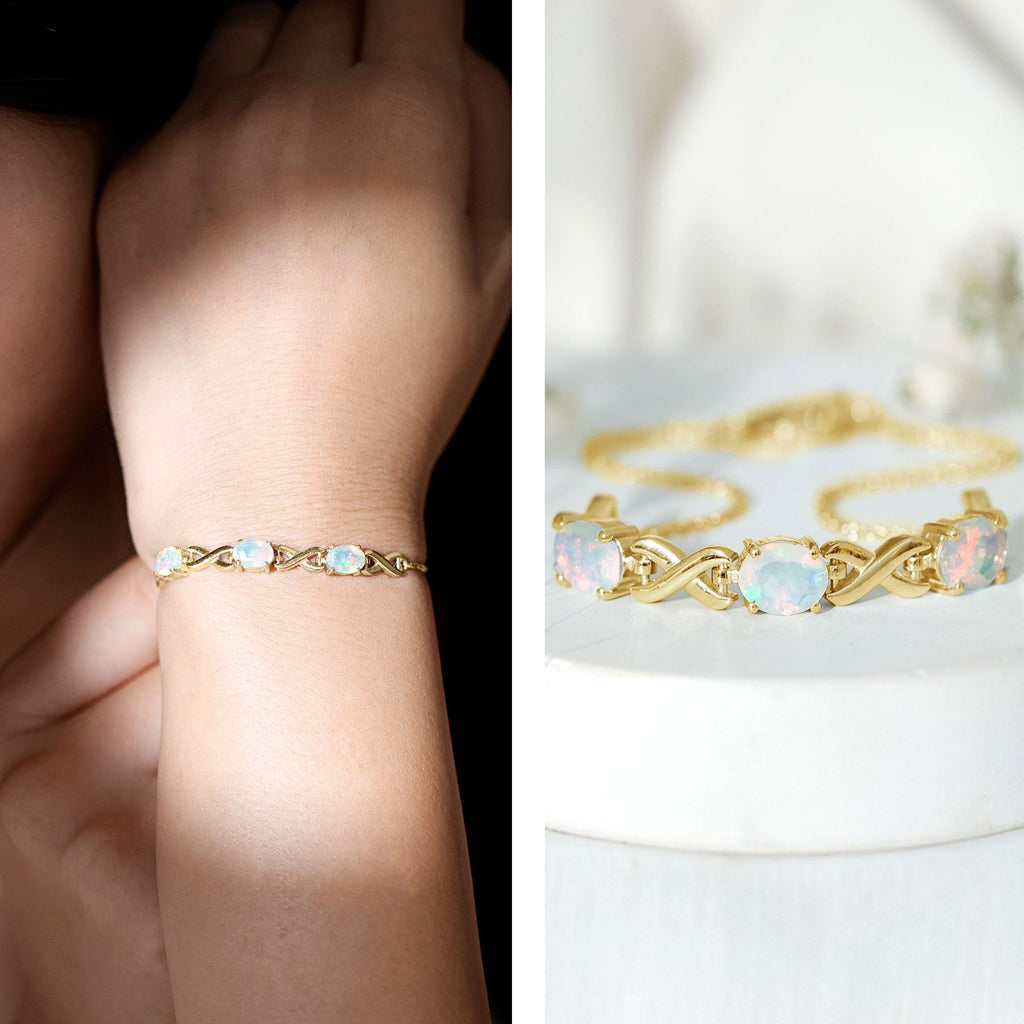 Infinity 3 Stone Chain Bracelet with Natural Ethiopian Opal