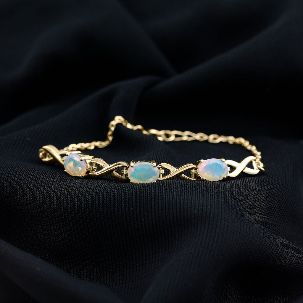 Infinity 3 Stone Chain Bracelet with Natural Ethiopian Opal
