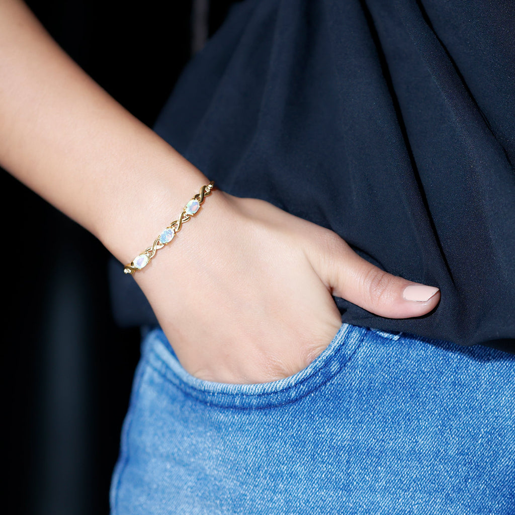 Infinity 3 Stone Chain Bracelet with Natural Ethiopian Opal