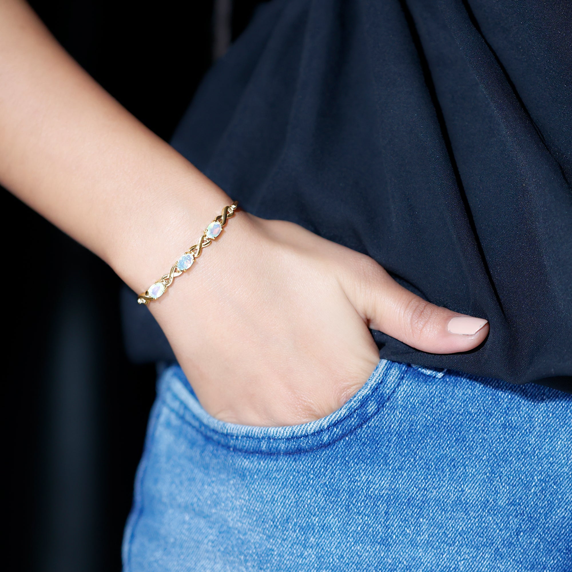 Infinity 3 Stone Chain Bracelet with Natural Ethiopian Opal