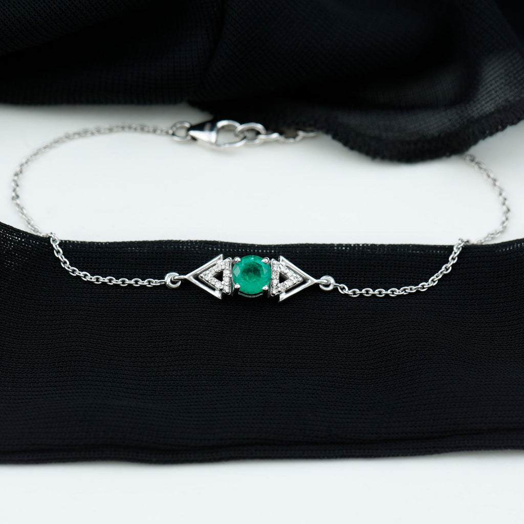 Genuine Emerald and Diamond Chain Bracelet For Her