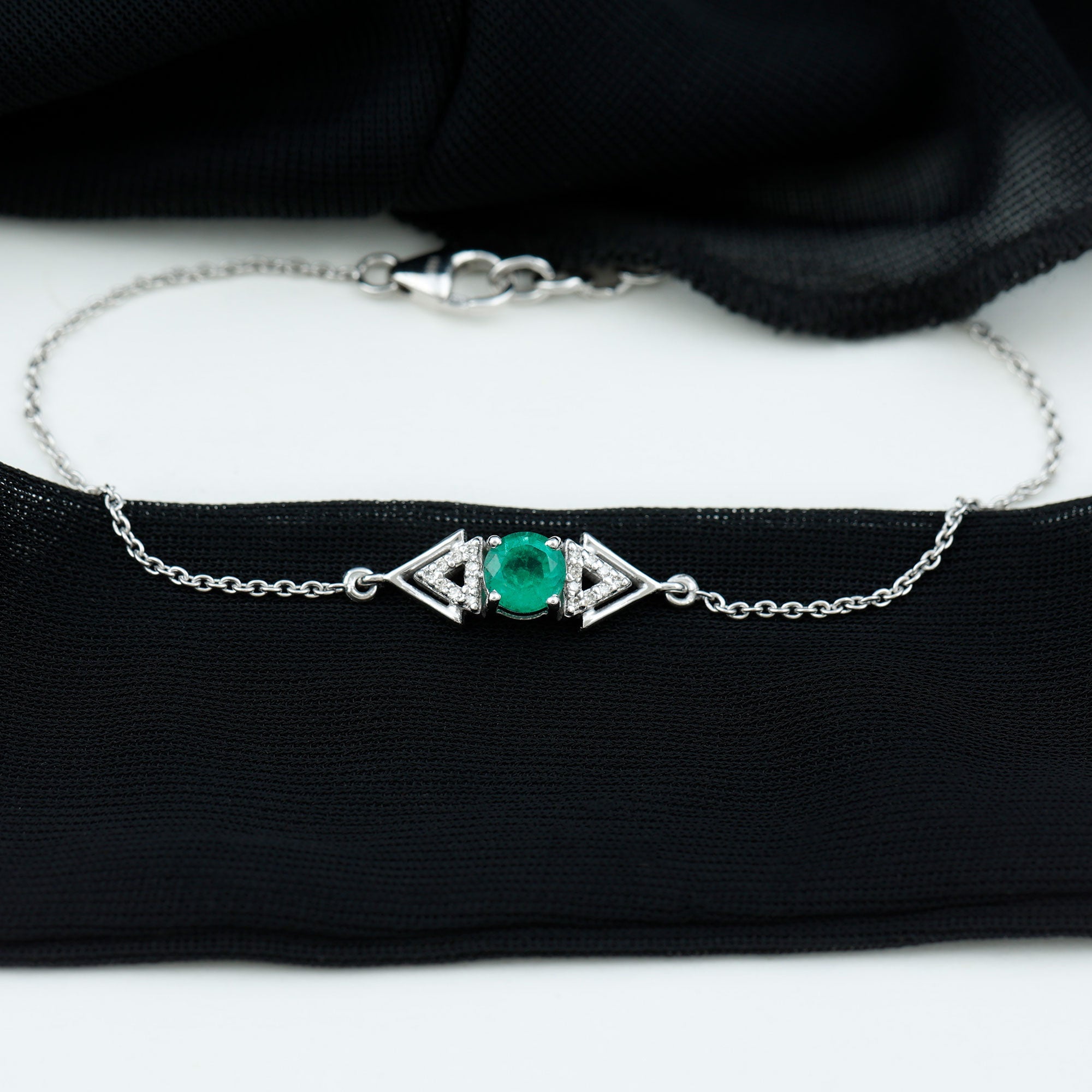 Genuine Emerald and Diamond Chain Bracelet For Her