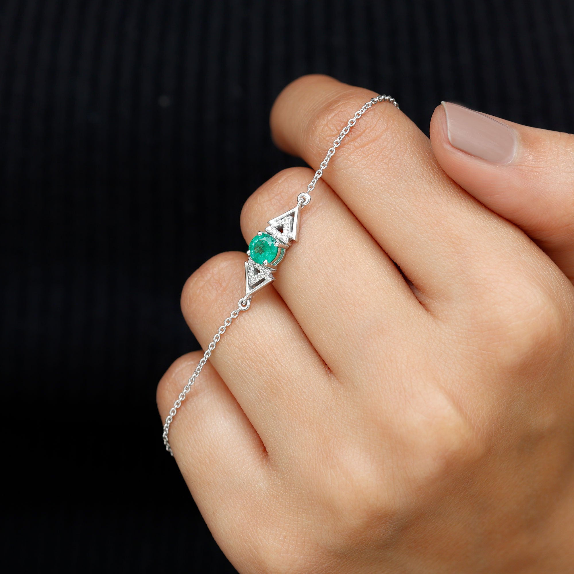 Genuine Emerald and Diamond Chain Bracelet For Her